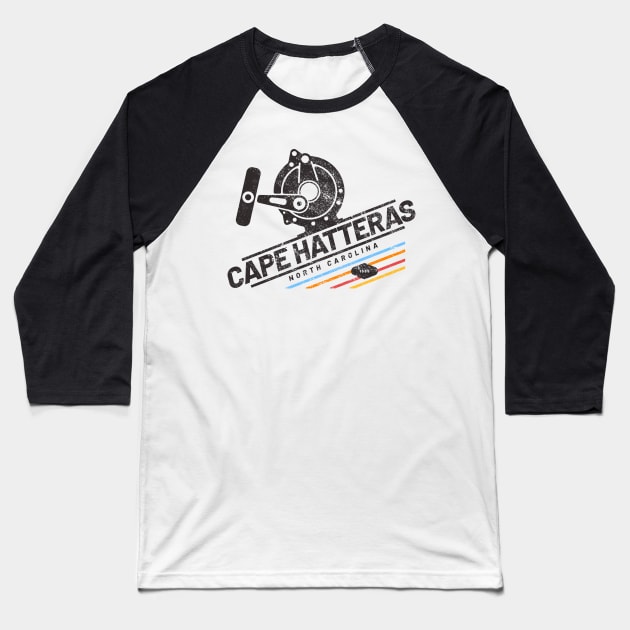 Fishing Reel for Fishing at Cape Hatteras, North Carolina Baseball T-Shirt by Contentarama